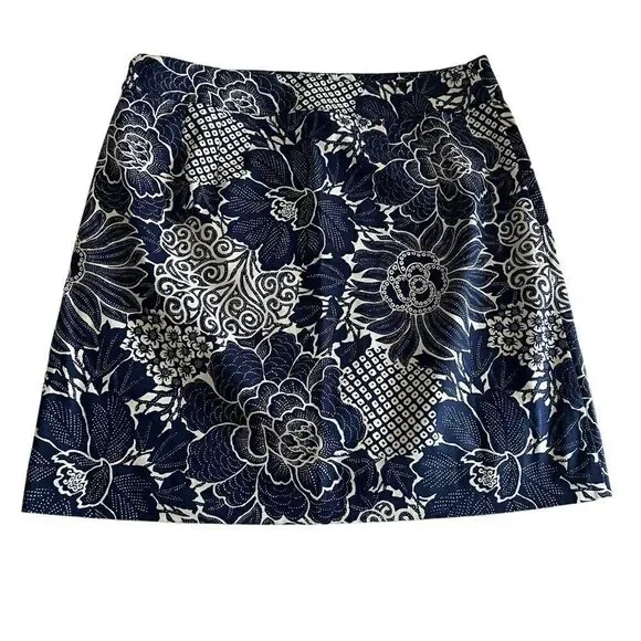 Talbots NWT Navy + White Floral Print A-Line Skirt Cotton Stretch 10 - Picture 2 of 5